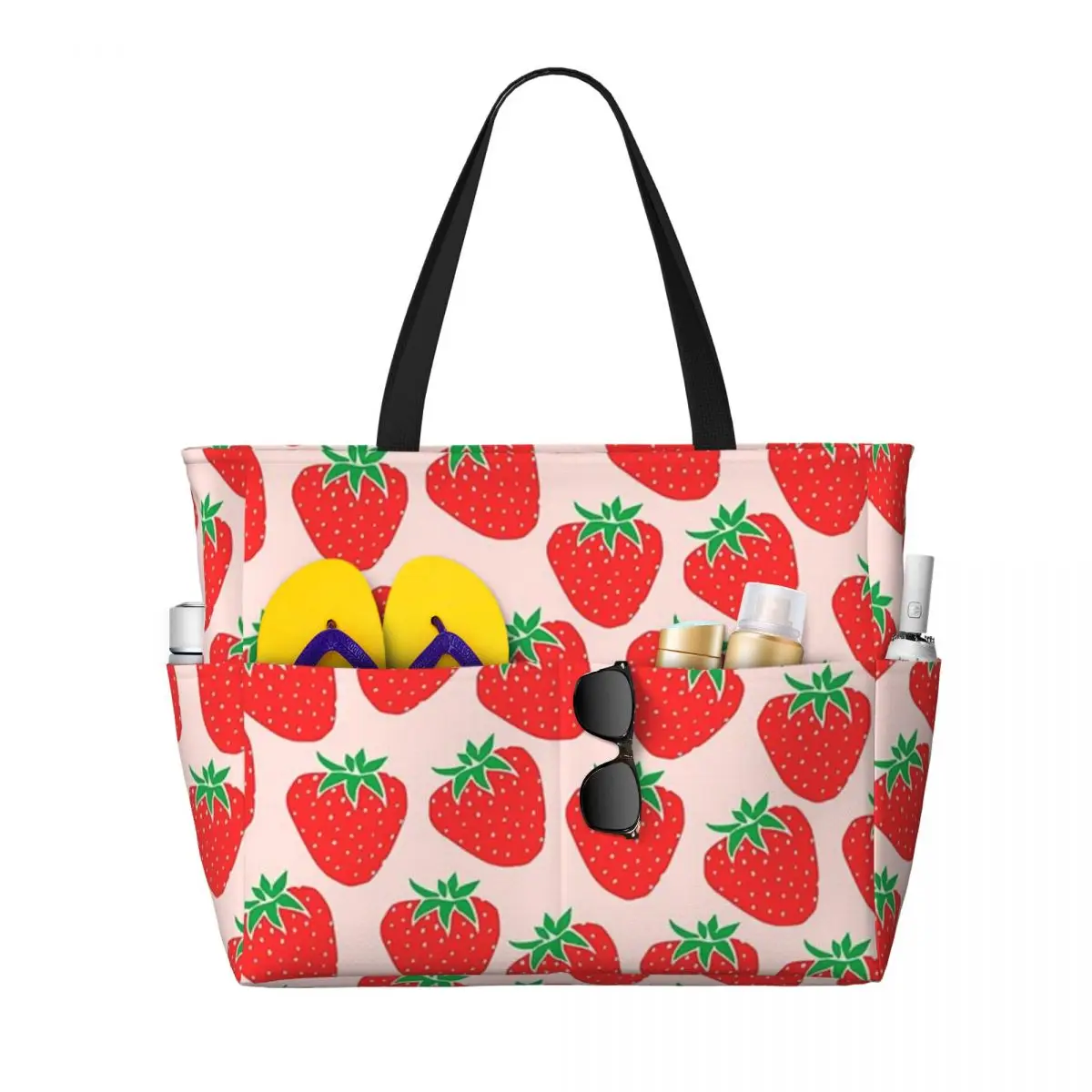 

Cute Strawberry Summer Beach Bag Large Capacity Shopping Bag Fashion Tote Bag For Travel