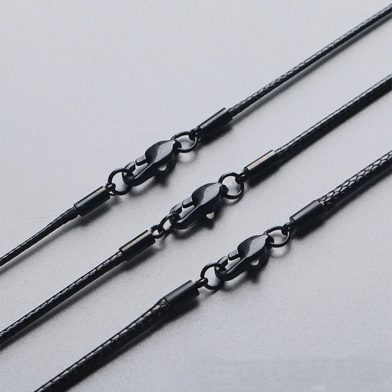 70cm Black Waterproof Wax Braided Leather Rope Cord for DIY Lanyard Pendant Necklace Making Stainless Steel Copper Lobster Clasp