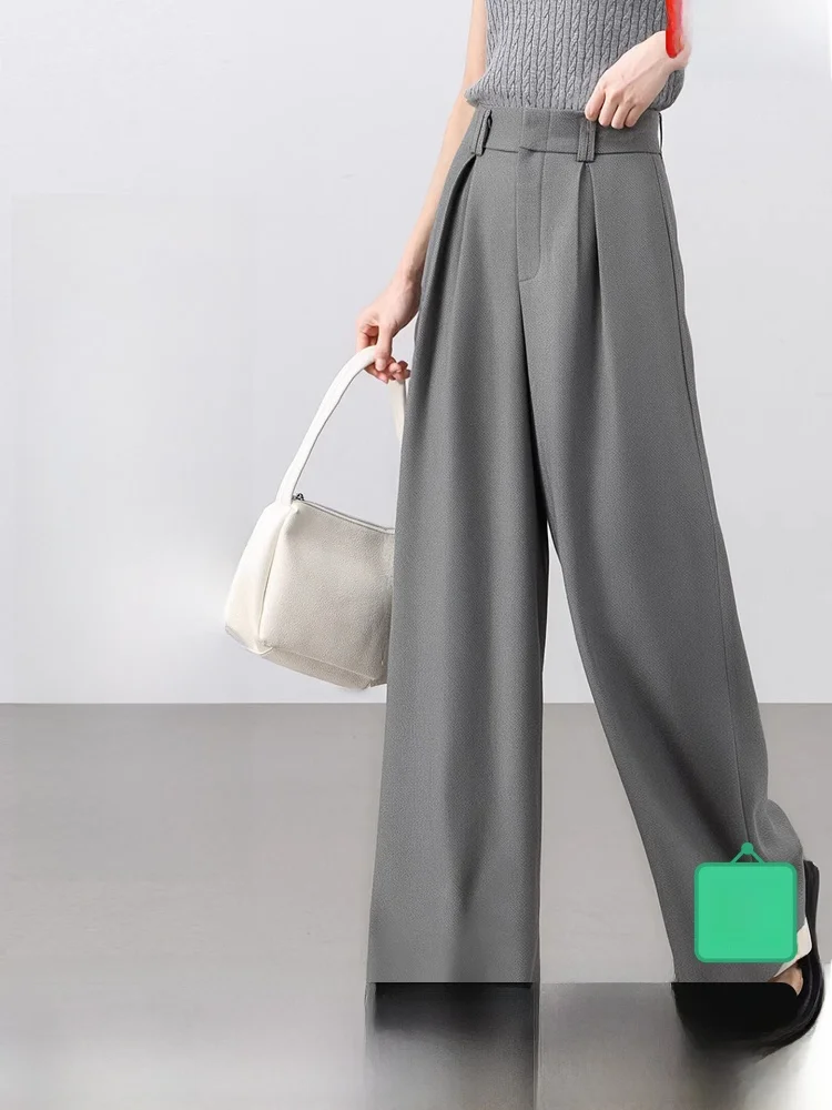 

Женские брюки с высокой талией, прямые, широкие, свободного кроя, скрывающие недостатки фигуры, весна 2026, новинка, универсальные, стройнящие