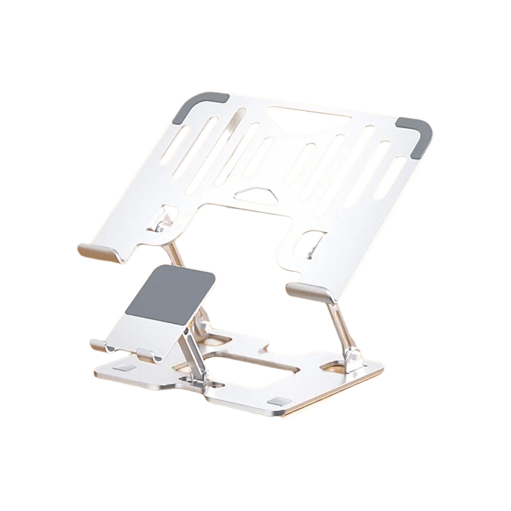 2-in-1 Laptop Stand Phone Holder Ergonomic Carbon Steel Laptop Cooling Stand Heavy Duty Foldable Notebook Rack Office Work