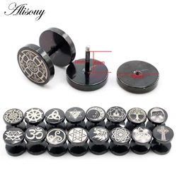 Alisouy 2PC Fashion Punk Earrings Double Sided Round Bolt Stud Earrings Male Gothic Barbell Black Earrings Men Women Jewelry