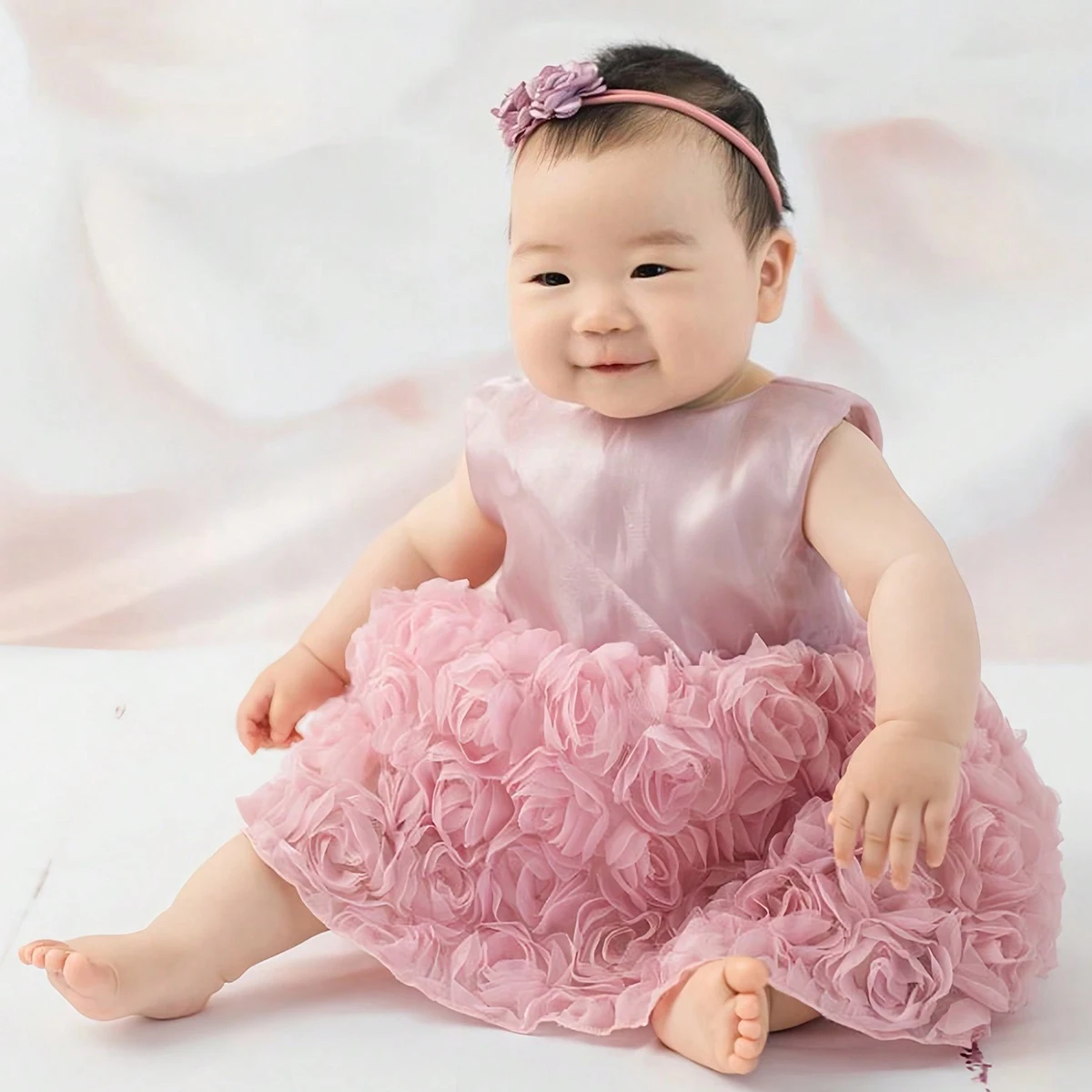 Ylsteed 2 Piece Set Dusty Pink Baby Girl Big Bowknot Rose Dress for Shooting Newborn  Photography Outfits Evening Party Dresses