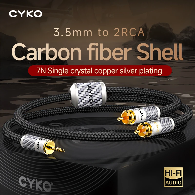 Аудиокабель CYKO HIFI от 3,5 мм до 2RCA, посеребренный провод 7N OCC, разъем 3,5 мм для усилителей декодера динамиков