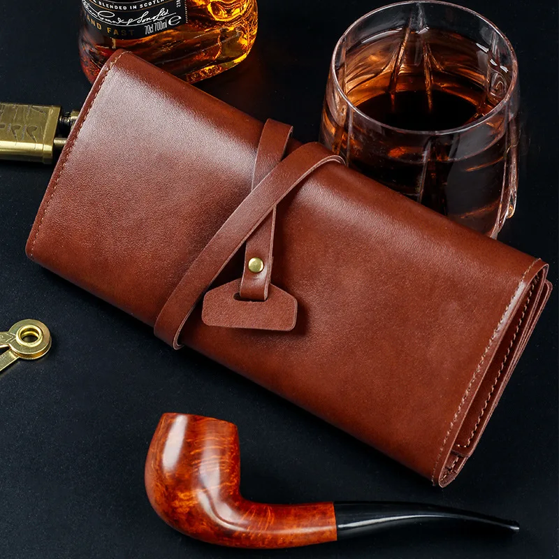 

Professional Pipe Tobacco Pouch, Durable PU Leather Foldable Roll Kit with Tool Slots & Humidor Bag, Men's Smoking Essentials