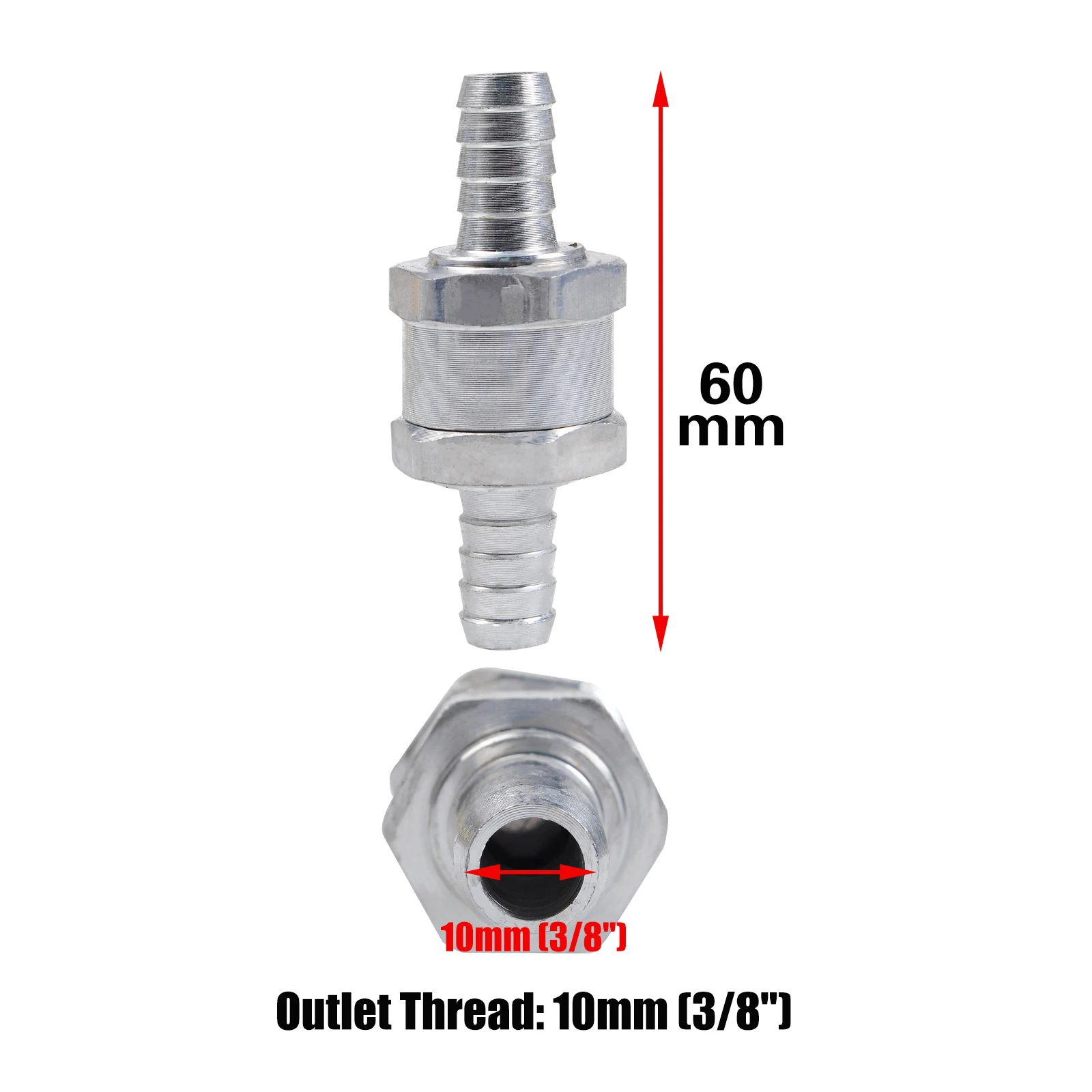 

2PCS Car Aluminum Alloy One-Way Check Valves and Diesel Fuel Check Valves Silver 10MM Pagoda Check Valves