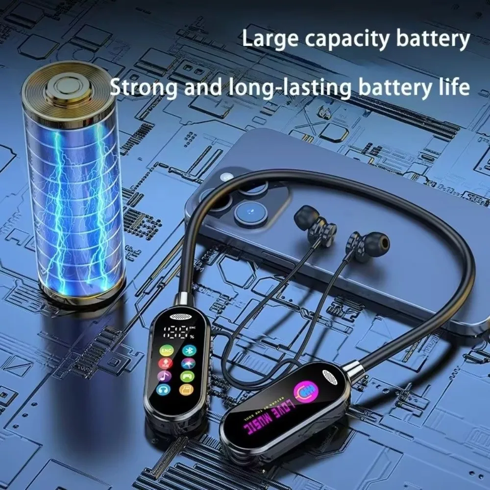 

Color Screen Bluetooth 5.4 Earphone LED Display HiFi Stereo Neck-Hanging Earphone Noise Reduction HiFi Sound Wireless Headphones