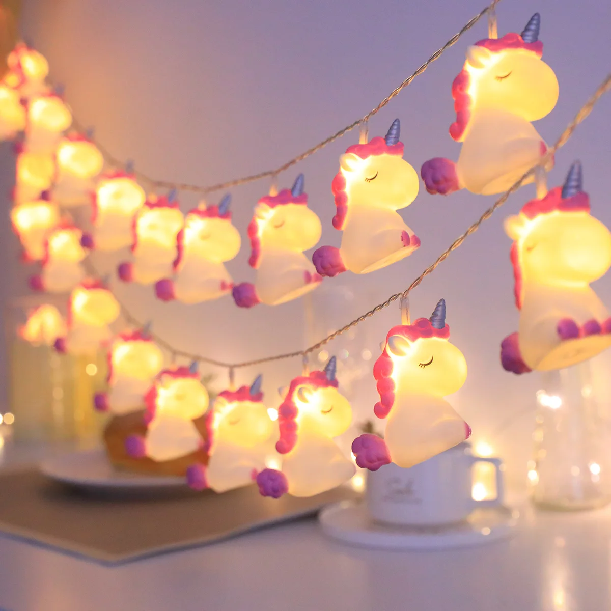 Cute 3D Unicorn LED String Lights, Warm White Cartoon Unicorn Fairy Lights for Kids Bedroom Nursery Birthday Party Decor