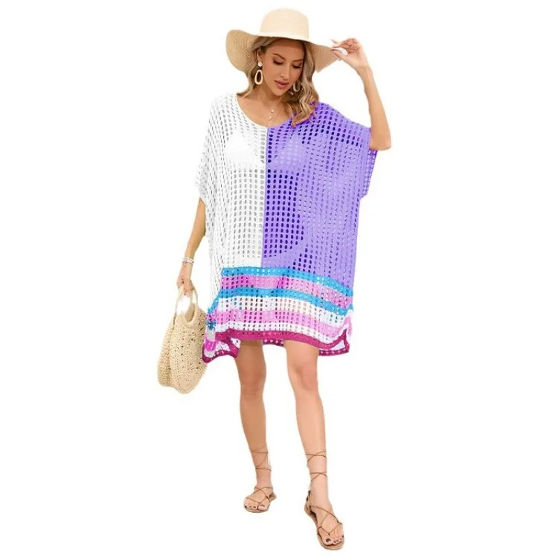 2024 summer new women's patchwork hollowed out beach skirt loose oversized bikini top for women SFC26-3