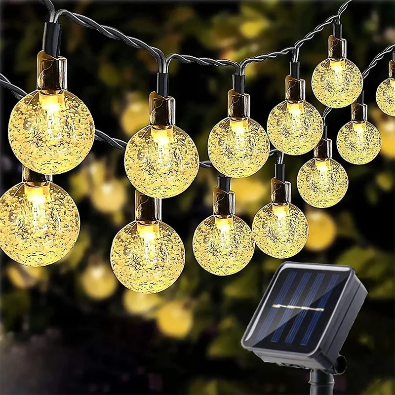 Solar Crystal Globe LED String Lights 100/50/20LED 8 Lighting Modes Bubble Fairy Light Christmas Garland For Garden Party Decor