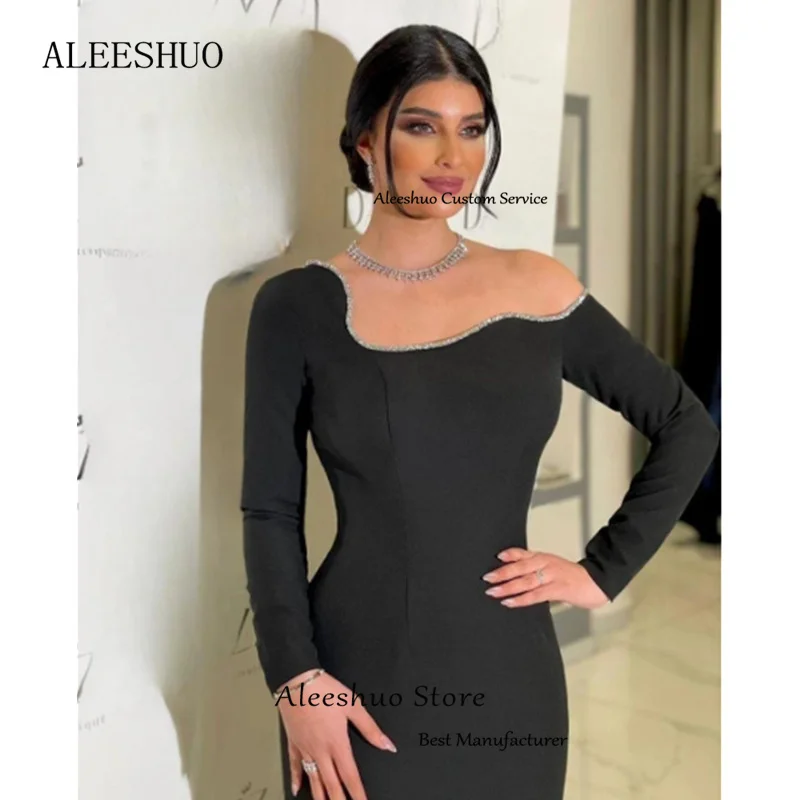 Aleeshuo Classic Blackless Asymmetrical Mermaid Evening Dresse Sequins Long Sleeves Party Prom Evening Gowns Robe soirée 2024