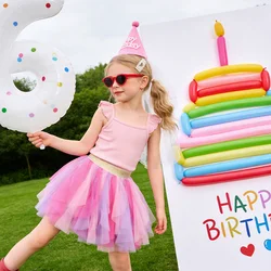 VIKITA Kids Princess Skirts Girls Irregular Layered Mesh Tulle Birthday Party Tutu Mini Skirts Girls Pink Casual Ballet Skirt