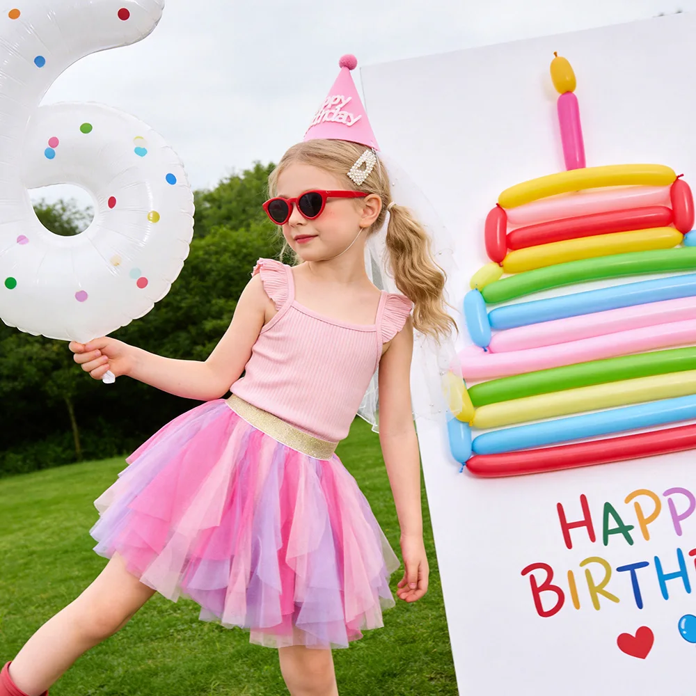 VIKITA Kids Princess Skirts Girls Irregular Layered Mesh Tulle Birthday Party Tutu Mini Skirts Girls Pink Casual Ballet Skirt