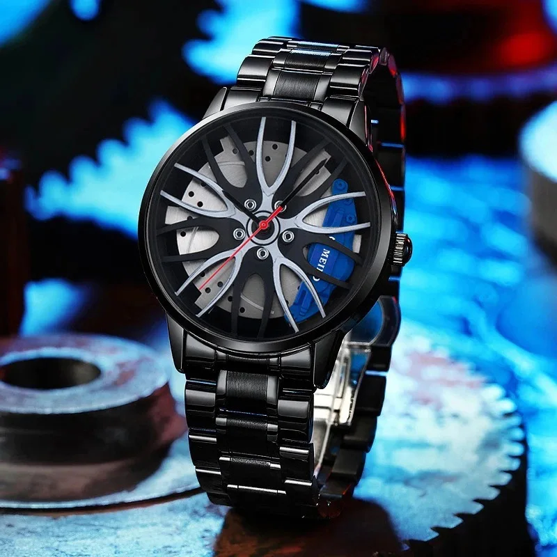 Men's Watch, Wheel Hub Style Fashion Racing Style Steel Belt Quartz Watch