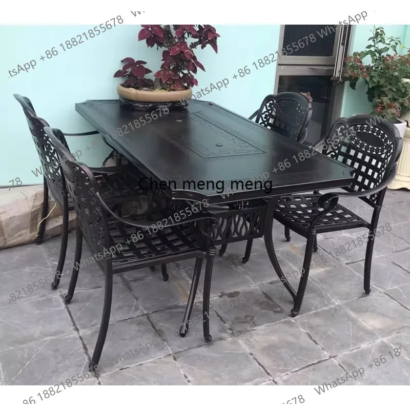 Outdoor tables and chairs, courtyard garden, terrace charcoal grilled electric grilled long table wrought iron home, barbecue