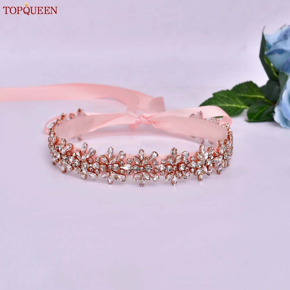 TOPQUEEN S269-RG Luxury Wedding Sash Rose Gold Bridal Bridesmaid Dress Belt Rhinestone Diamonds Women's Party Gown Accessories image 4