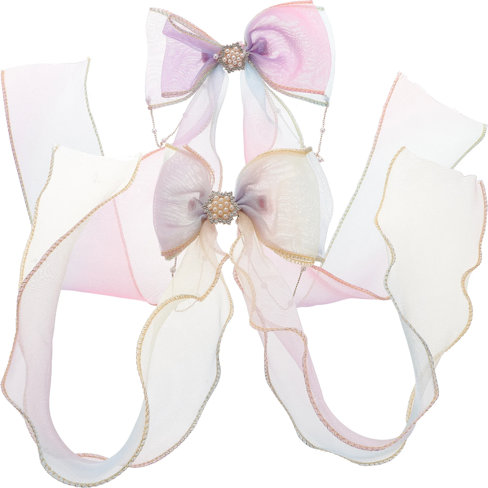 

2 Pcs Bow Hairpin Silk Clips Ribbon Knot Girls Accessory for Women Headgear Child