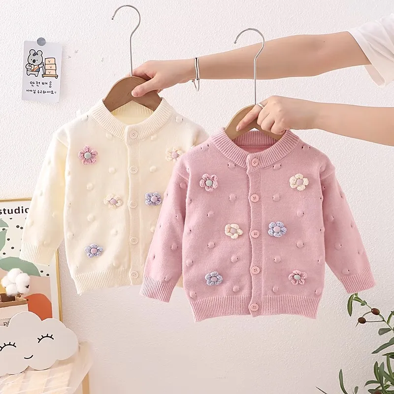 

Sweater coat Korean girls in autumn and winter 1-7 age sweet and lovely flowers fashion Joker knit cardigan tops child clothing