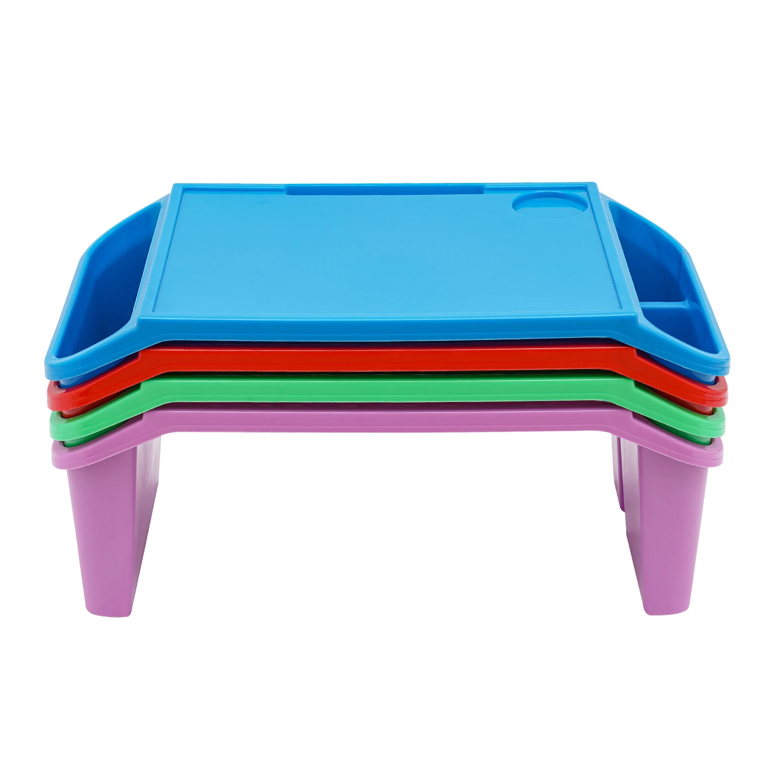 Bandeja de plástico para mesa de colo infantil, 4 unidades, bandeja portátil para café da manhã, mesa portátil para escrita, leitura, desenho, fazer lição de casa