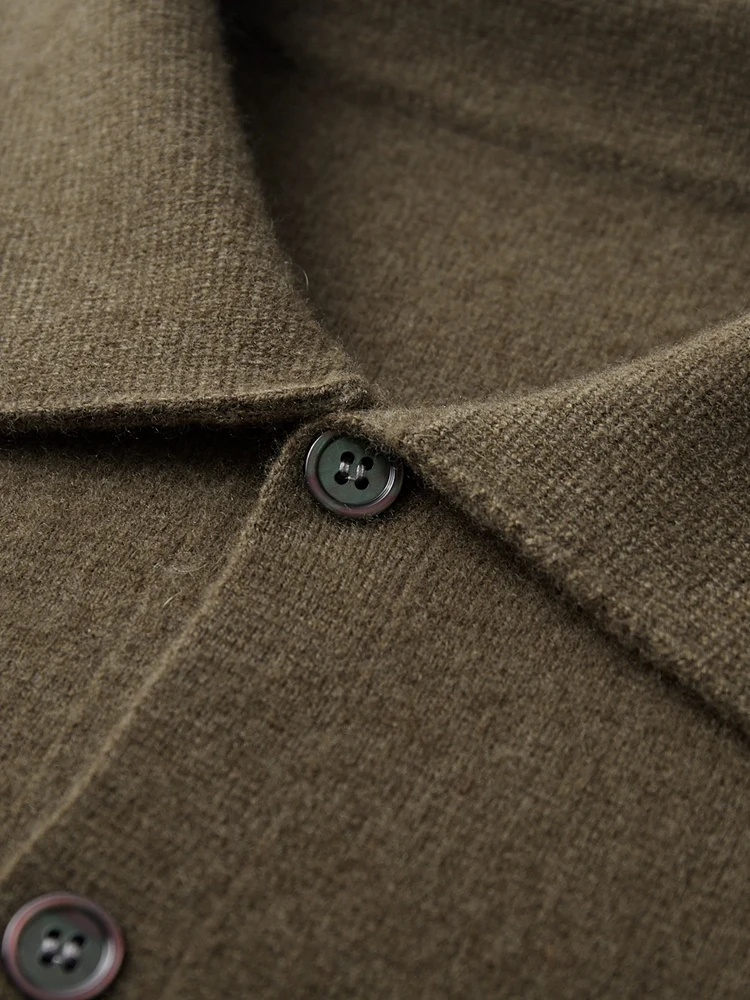 Luxury Autumn Winter Men Cashmere Cadigan Thick Warm Button Sweater 100% Merino Wool Knitwear Polo Collar Top Smart Casual Coat