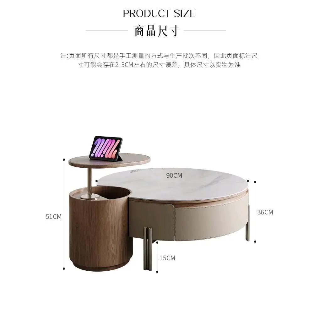 

2024 new saddle leather lifting rotating microcrystalline stone living room coffee table small
