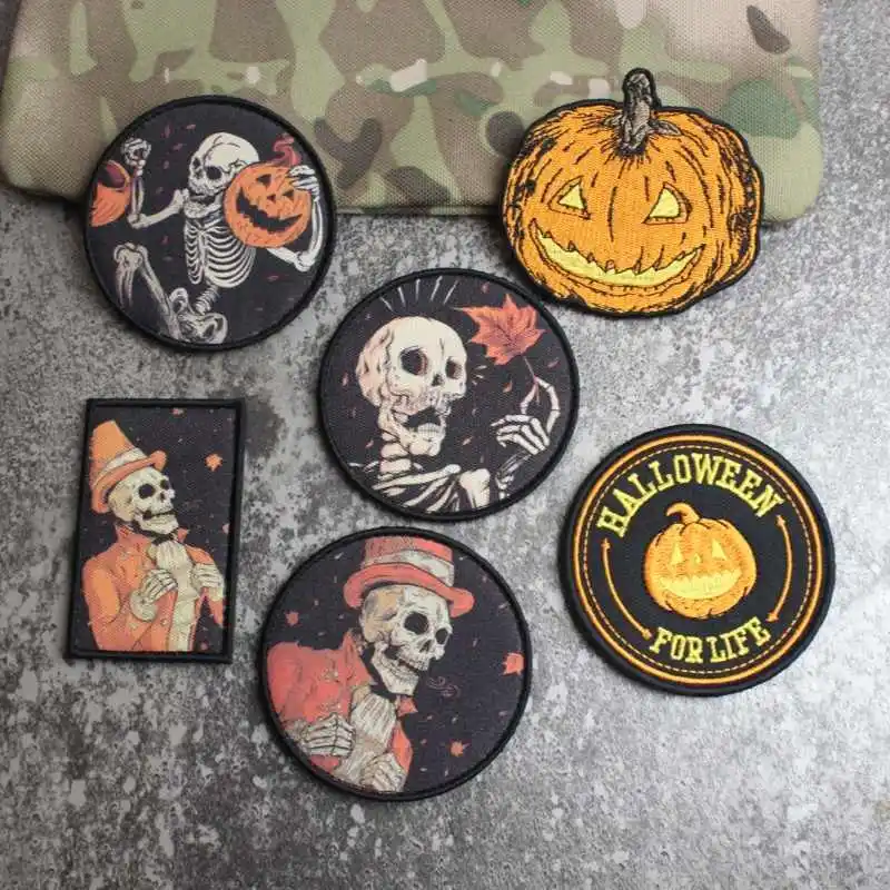 Pumpkin Night Halloween Embroidery Patch Printing Victoria Autumn Skull Tactics Badge DIY Appliques Outdoor Armband Decoration