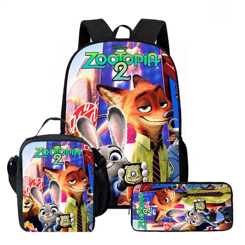 

Cartoon Zootopia2 Child School Backpack With Lunch Bags Pencil Bags For Age 4-9,Light Weight School Bags For Boys Girls