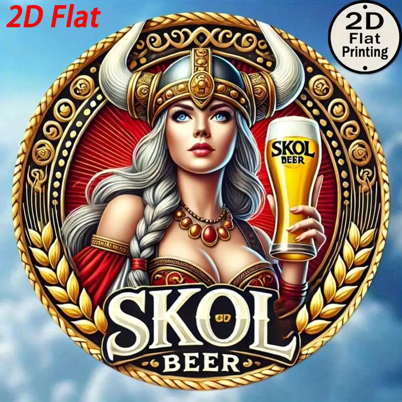 Escultura de Metal Skol Beer Viking 20x20cm - Decoração Nórdica Retrô para Presente de Halloween e Natal