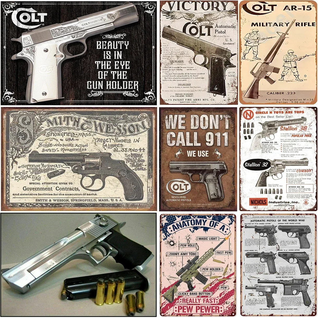 Vintage Gun Metal Tin Signs Colt Victory Gun Bullets s Wall Decor for Home Bars Garage Cafe Clubs Pub Retro s Plaque 8x12 inch