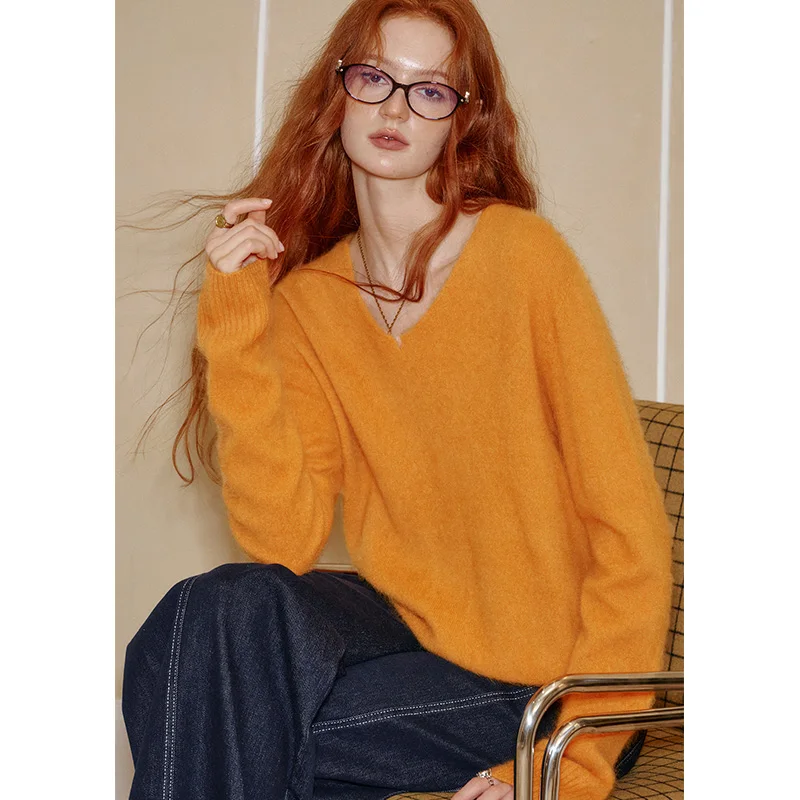 ELFSACK 2025 الخريف الوافدين الجدد عادية بلون طاقم الرقبة المتضخم سترة فضفاضة متماسكة للمرأة