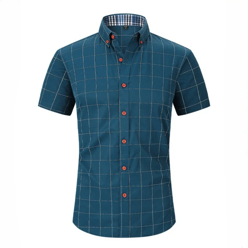 

Men's Cotton Shirts Summer Short Sleeves Plaid Soft Regular Fit Formal Dress Shirt Men Social Blouse Tops Business Male Clothes