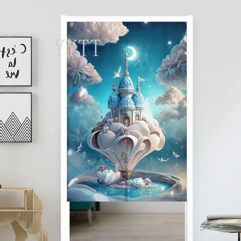 Dream Castle Landscape Door Curtain Kids Girls Bedroom Doorway Linen Half Curtains Bathroom Partition Curtain Home Decoration