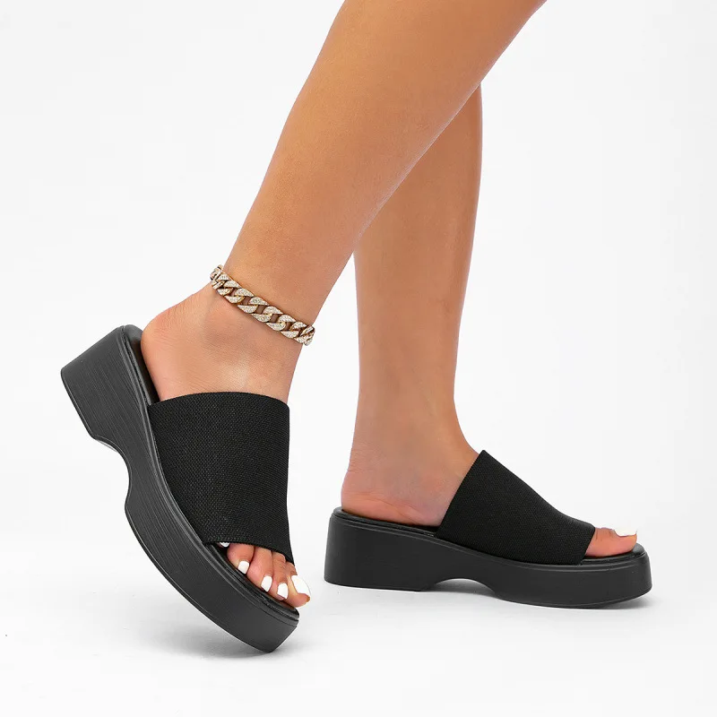 

Женские летние вязаные шлепанцы на платформе, размеры EU 36-43, удобные сандалии больших размеров