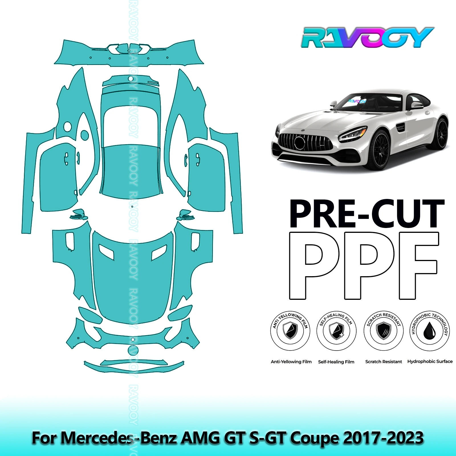 For Mercedes-Benz AMG GT S-GT Coupe 2017-2023 Full Body 8.5Mil Pre-Cut Paint Protection Film PPF Clear Bra Kit Clear/Matte/Black