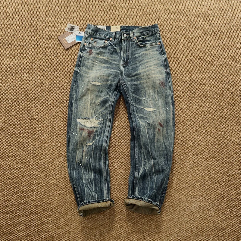 

Мужские плотные джинсы оверсайз с эффектом потертости и рваными элементами, осень-зима 2026