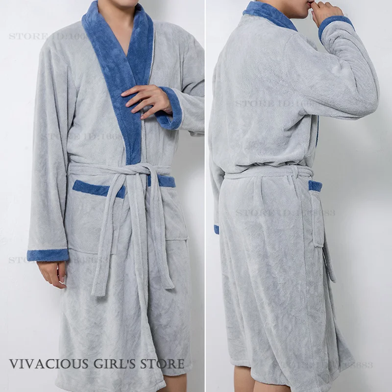 厚手のフランネルメンズローブ着物バスローブガウンルーズカジュアルパジャマホーム服冬コーラルフリースラウンジウェアネグリジェ