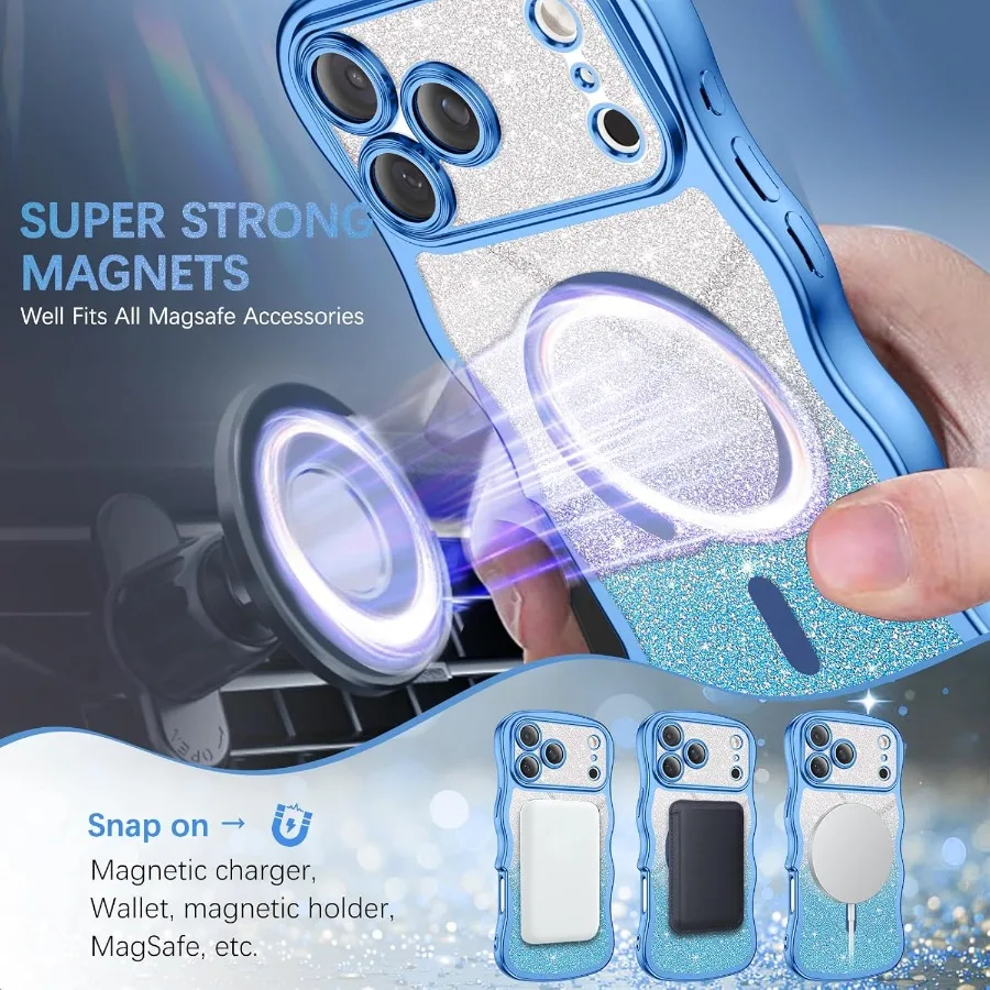 Funda protectora transparente para iPhone 17 Pro Max 6,9 con compatibilidad MagSafe Protección completa de cámara Diseño lindo de marco ondulado