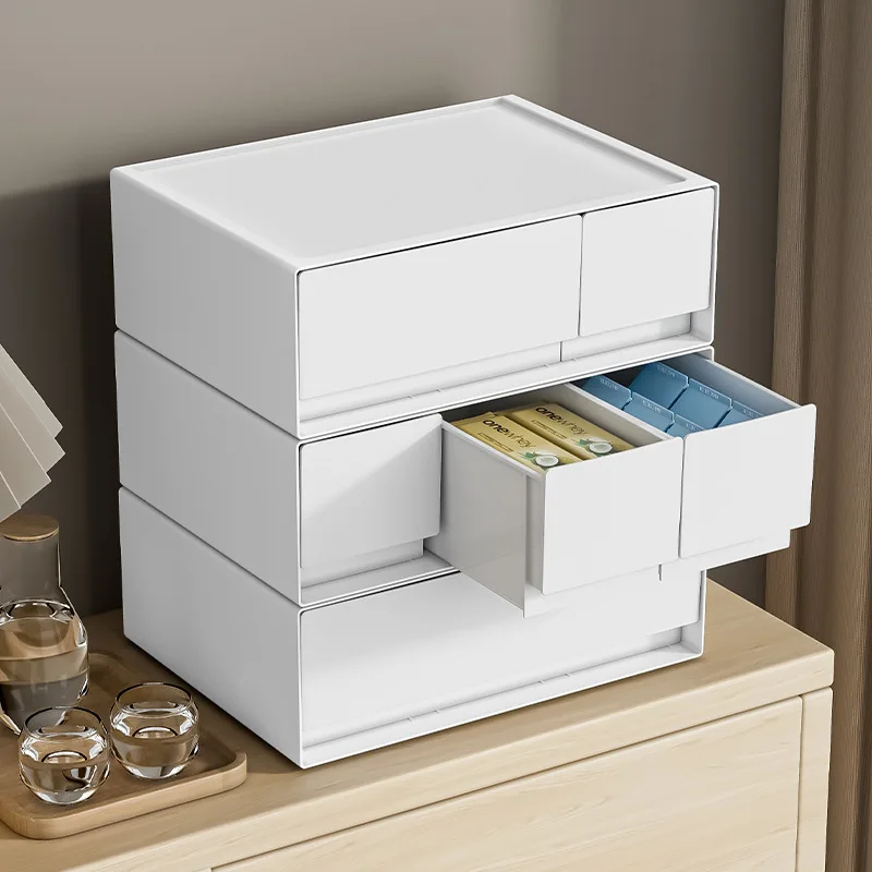 Stackable Desktop Storage Box Cosmetics White Drawer Jewelry Containers Plastic Organizing Box Sundries Stationery Organizer