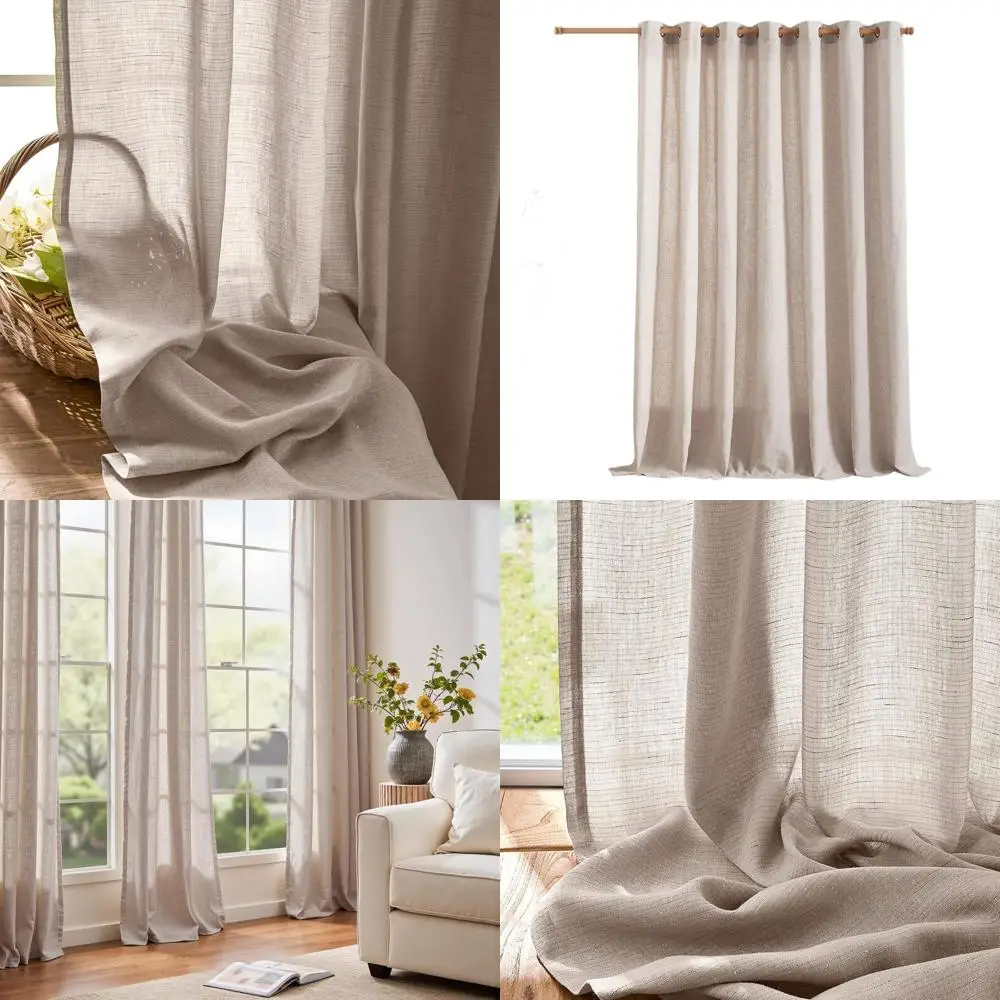 

Широкая льняная полупрозрачная штора в стиле фермерского дома, 100x96 дюймов, светопропускающая, с люверсами, цвет рустик-тепло-серый, для раздвижной двери