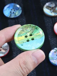 20pcs 22/25/30mm Resin Buttons Oil Painting Design 4-Holes Supplies Accessories Round Decorate Crafts for Coat Suit Clothes