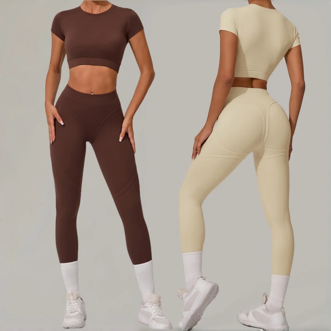 

Brushed Yoga Sets Sports Fitness High Waist Hip Lift Tight Breathable Pants Set Workout Clothes Gym Leggings Tracksuit for Women