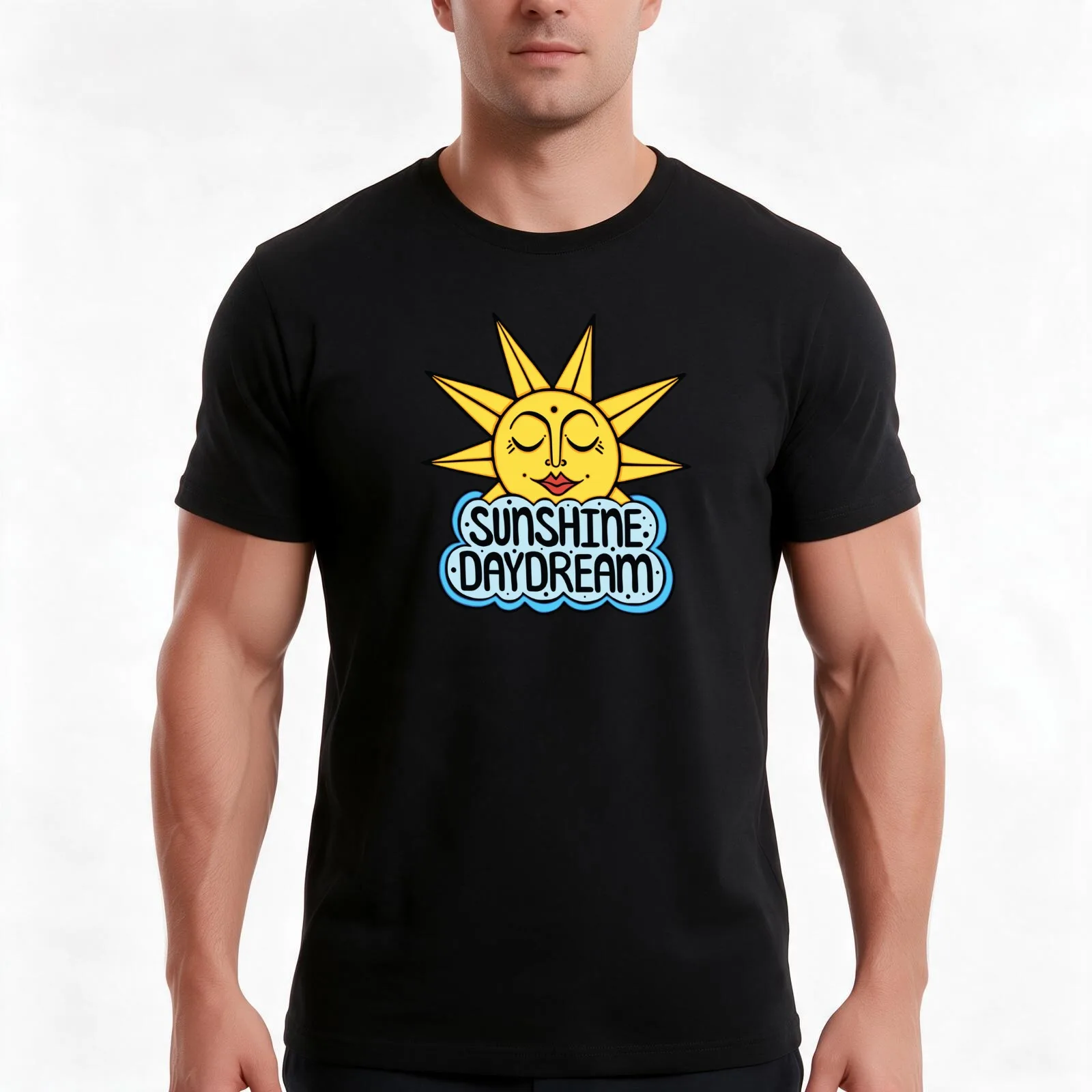 Sunshine Daydream Happy Sun and Cloud T-Shirt Summer Casual Cotton Tee Oversized Streetwear Tops Vintage Graphic Print