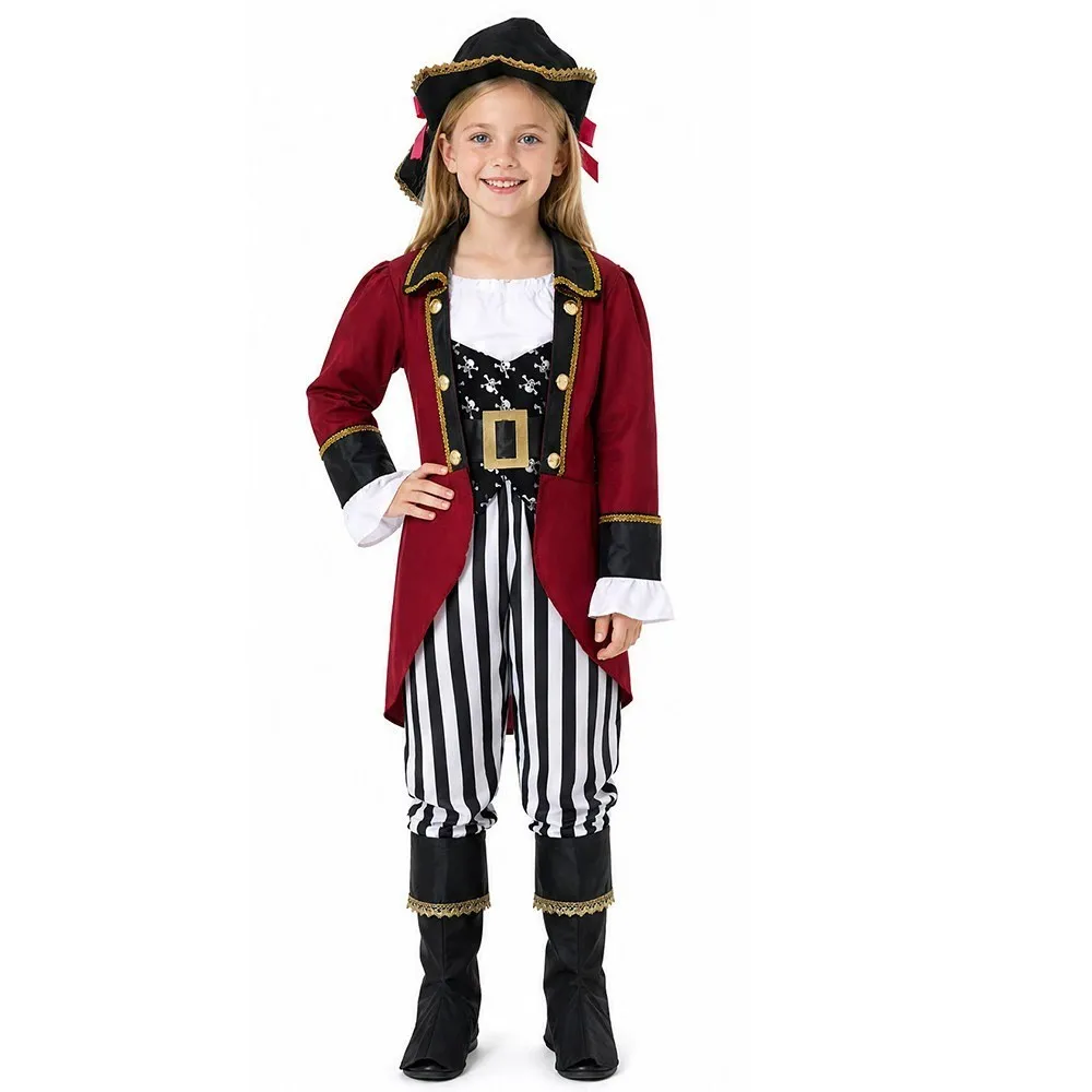 Christmas Fancy Dress Kids Pirate Costume Full Set Classic Captain Cosplay Boys Girls Holiday Party School Performance Outfit