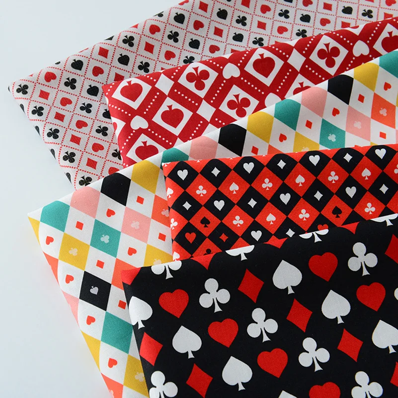 Nuevo listado: Tela de algodón con estampado digital de elementos de póker para coser, ropa hecha a mano, mantel, decoración de muebles para el hogar