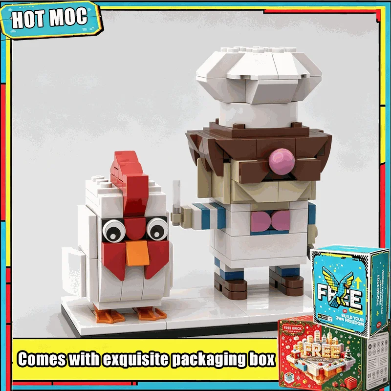 200PCS Chef Figure With Chicken Companion Brick Sculpture Building Blocks DIY Assembly Creative Educational Toy Collection Gift