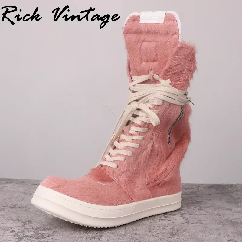 Rick Vintage motocykl uliczny buty z wysokim topem różowy koń włosy kieszonkowe buty damskie prawdziwa skóra oprzyrządowanie fajne Botas męskie