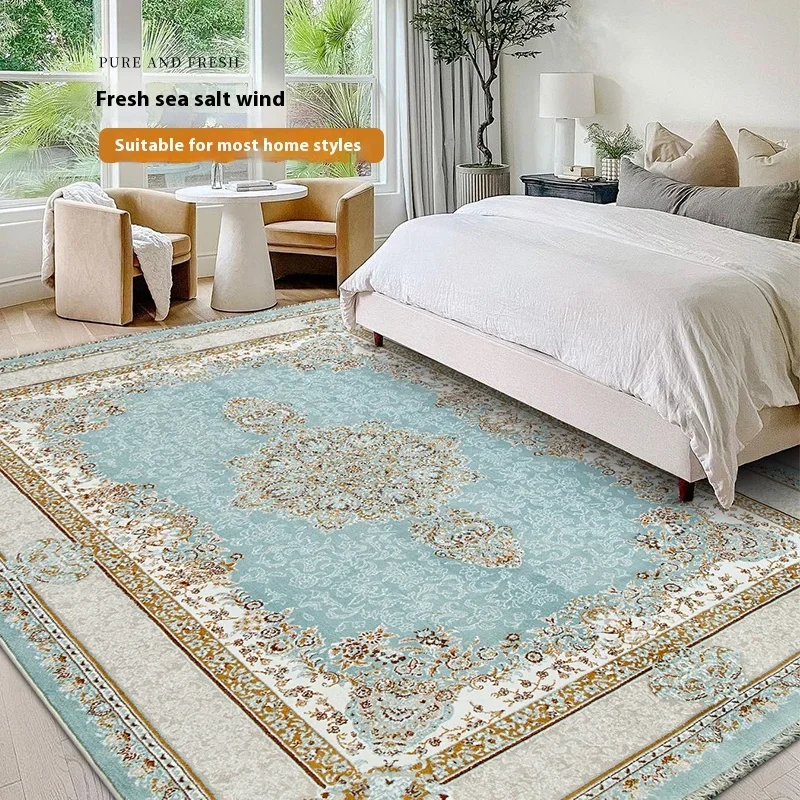 VIKAMA Turkish Blue Tassel Carpet Soft Living Room Bedroom Bed Blanket American Light Luxury European Study Office Floor Mat view 4