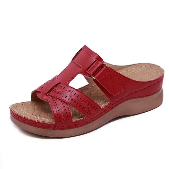 2022 Summer Women Wedge Sandals Premium Orthopedic Open Toe Sandals Vintage Anti-Slip Pu Leather Casual Female Platform Shoes