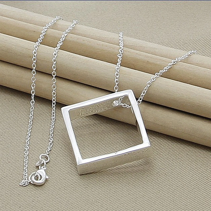 

925 Sterling Silver Necklaces High Quality Square Pendant Necklace Women Neck Chain Fashion Party Wedding Jewelry Gifts