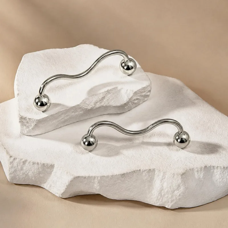 1PC  S-shaped Curve Shaped Spherical Zinc Alloy Handle French Minimalist Style Wardrobe Drawer Titanium Silver Door Handle