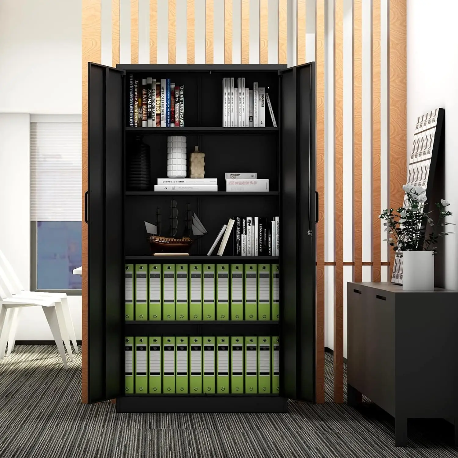 Metal Storage Cabinet-71” Tall Steel File Cabinets with Lockable Doors and Adjustable Shelves-Black